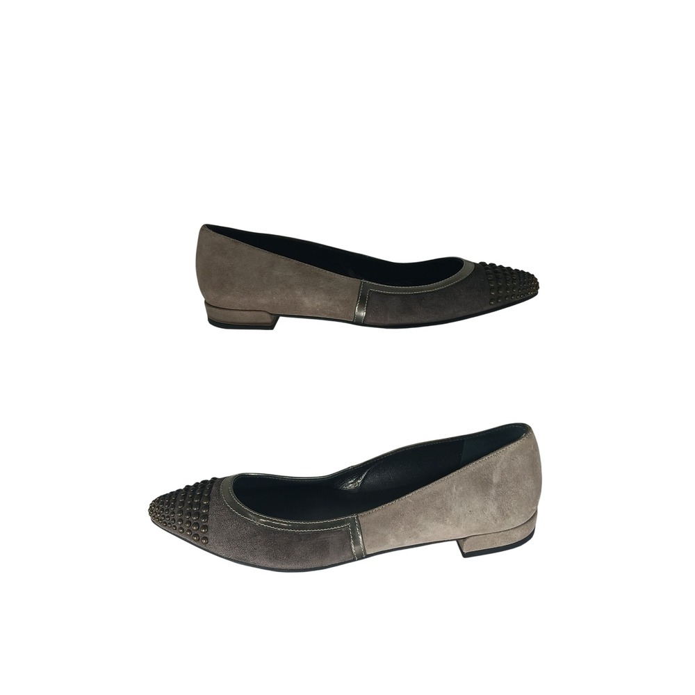 Stuart Weitzman Flats 7 Brown Suede Studded Pointed Toe Two-Tone Office Chic